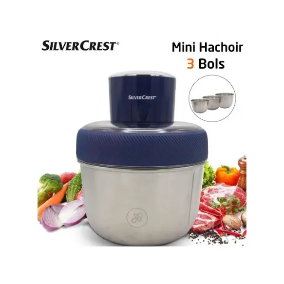 Silvercrest mini hachoir 3bols en inox 350W Mc376-Cb