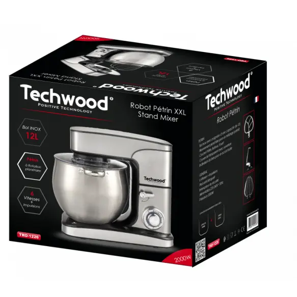Techwood  Tro-1226- Robot Pétrin 12L  2000W 7kg  Inox