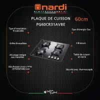 Nardi plaque de cuisson en verre PG60CR31AVBE