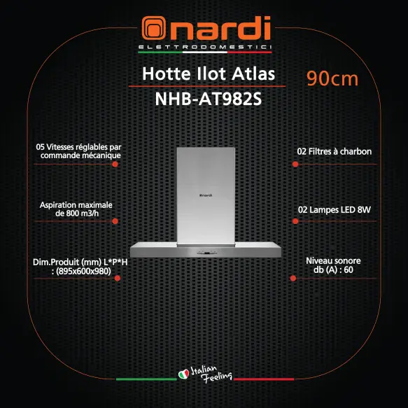 Nardi hotte ilot central 90 cm NHB-AT982S