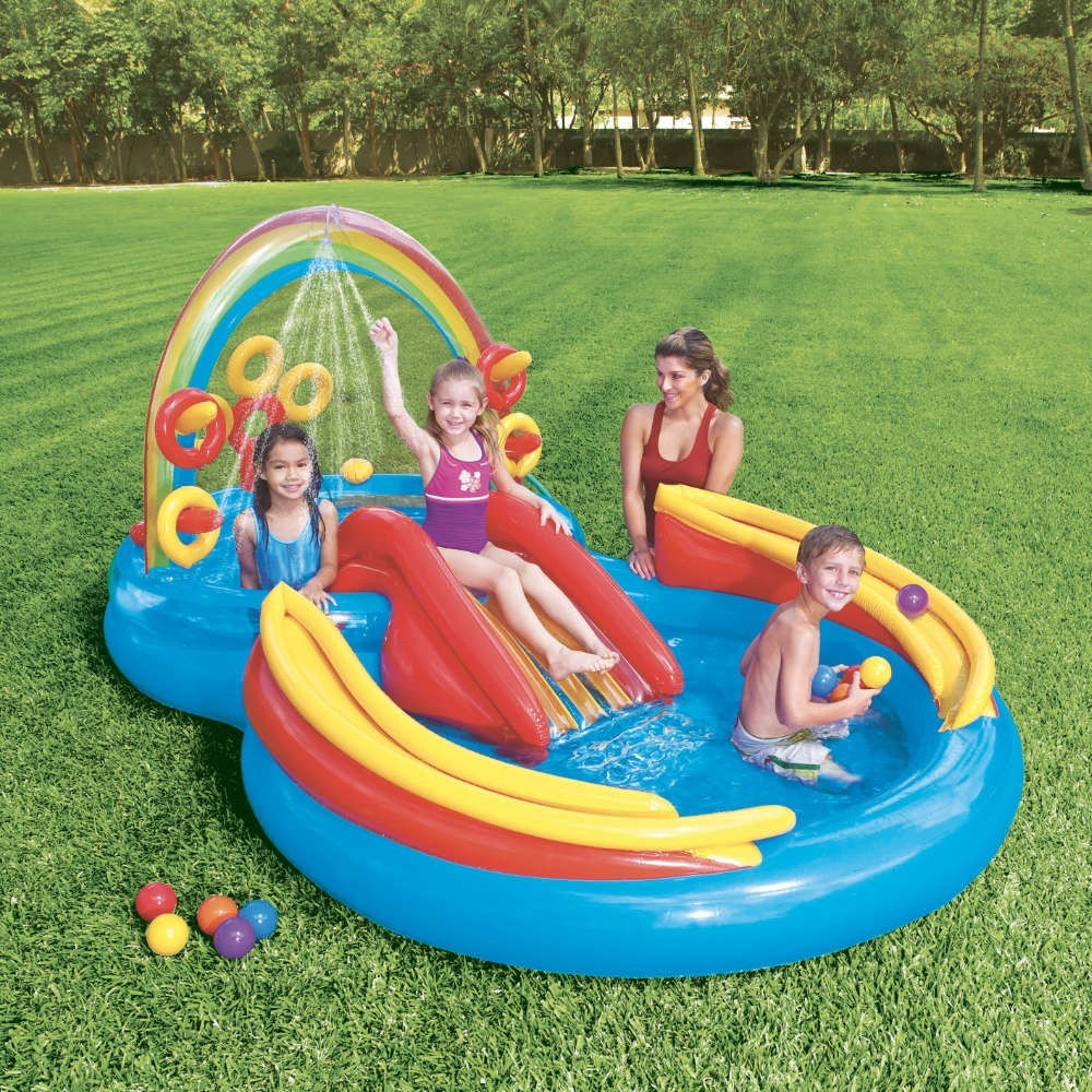 Intex piscine gonflable arc en ciel avec toboggan 57453
