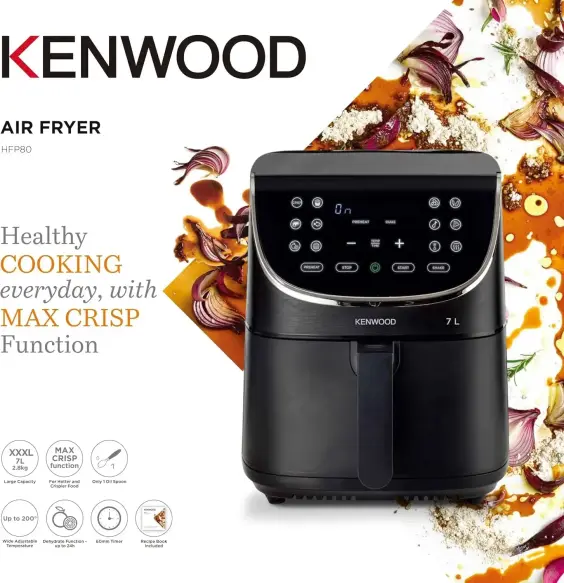 Kenwood airfryer  friteuse digital 7L 1800W  HFM80.000SS