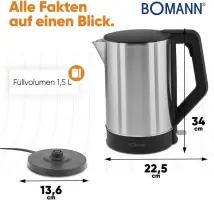 Bomann Bouilloire Inox 1,5 L WKS3002CB 2200 W