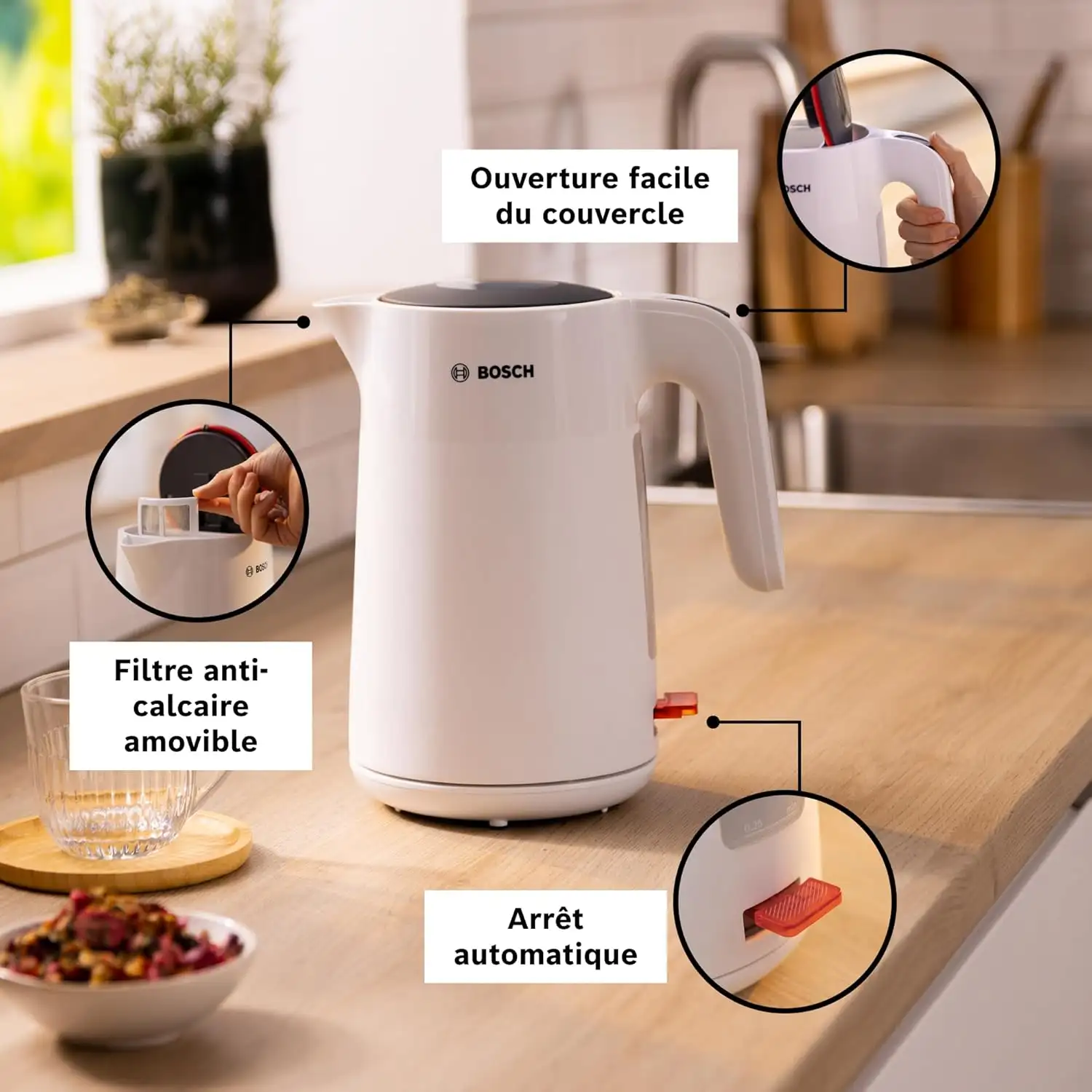 Bosch Bouilloire électrique 1.7l 2400w blanc TWK1M121
