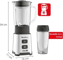 Moulinex Blender Mini mixeur compact 400 W LM17GD10