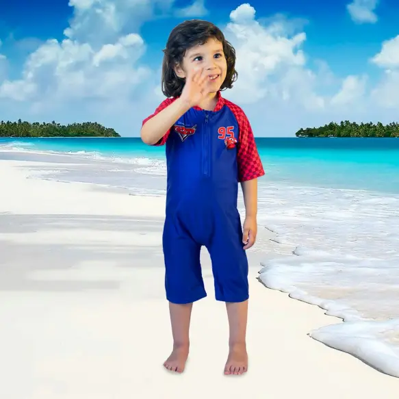 Maillot de Bain Enfant Fille 1 Pièce Bleu et Rouge