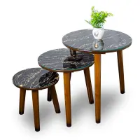 3 Tables rondes en bois effet marbre