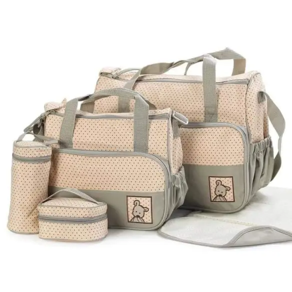 Sac à Langer Bébé Cinq Pièces - Vert/Beige