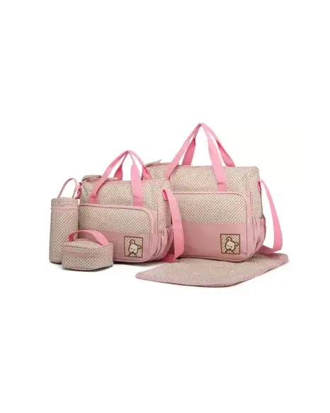 Sac à Langer Bébé Cinq Pièces - Rose et Beige