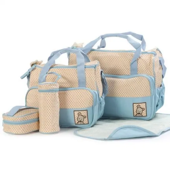 Sac à Langer Bébé Cinq Pièces - Blue ciel et Beige