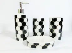 Ensemble Accessoires Salle de Bain 4 Pièces Noir & Blanc