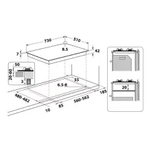 Whirlpool plaque  gaz 5 feux 75cm GMWL 728/IXL