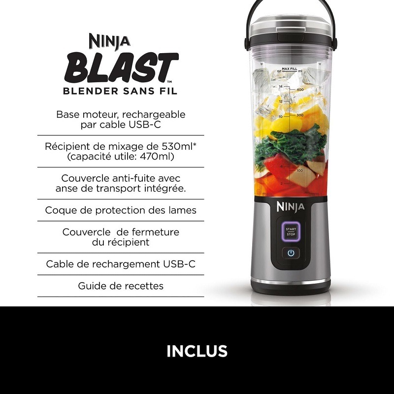 Ninja Blender portable sans fil Blast Noir BC151EUBK