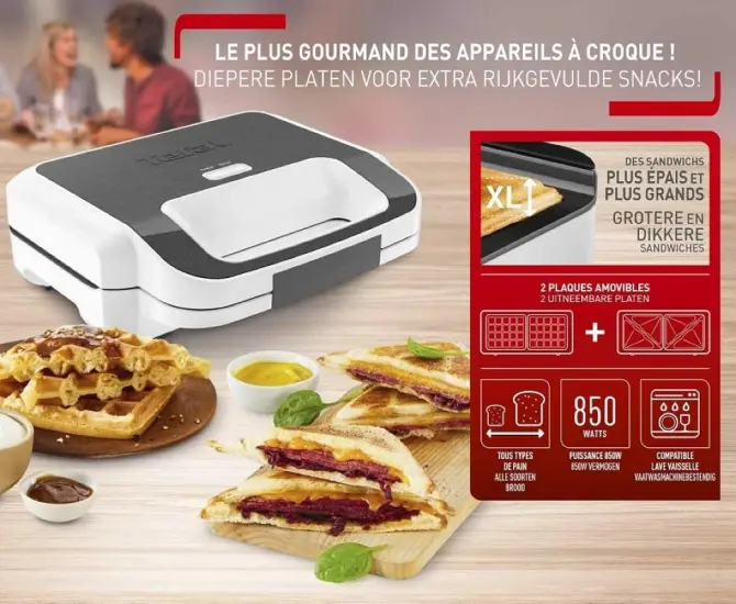 Tefal Gaufrier XL 2-en-1 SW701110 850 W