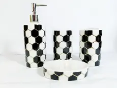 Ensemble Accessoires Salle de Bain 4 Pièces Noir & Blanc