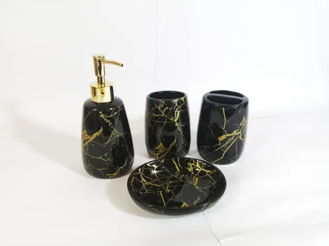 Ensemble Salle de Bain 4 Pièces Noir & Doré