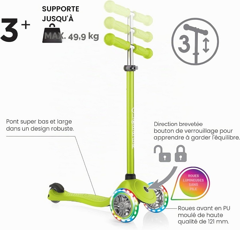 Trottinette vélo 3 roues clignotantes Vert