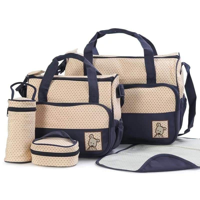 Sac à Langer Bébé 5 Pièces Bleu Nuit Beige