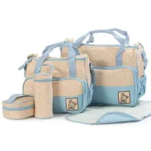 Sac à Langer Bébé Cinq Pièces - Blue ciel et Beige