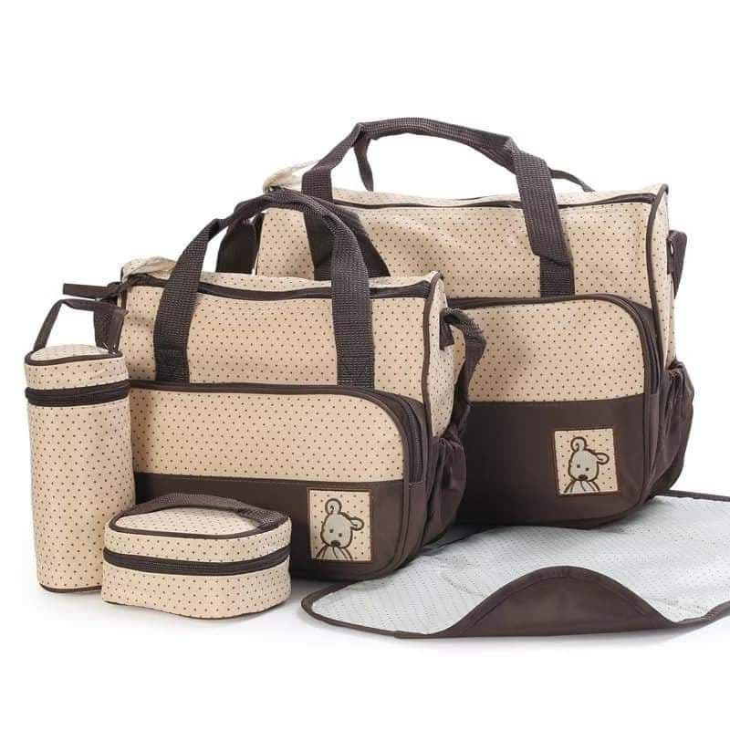 Sac à Langer Bébé Cinq Pièces - Maron/Beige