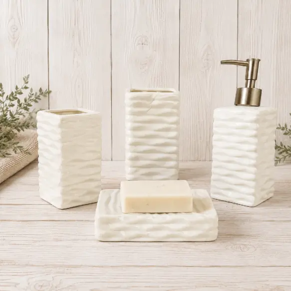 Ensemble d'accessoires de salle de bain 4 pièces Beige