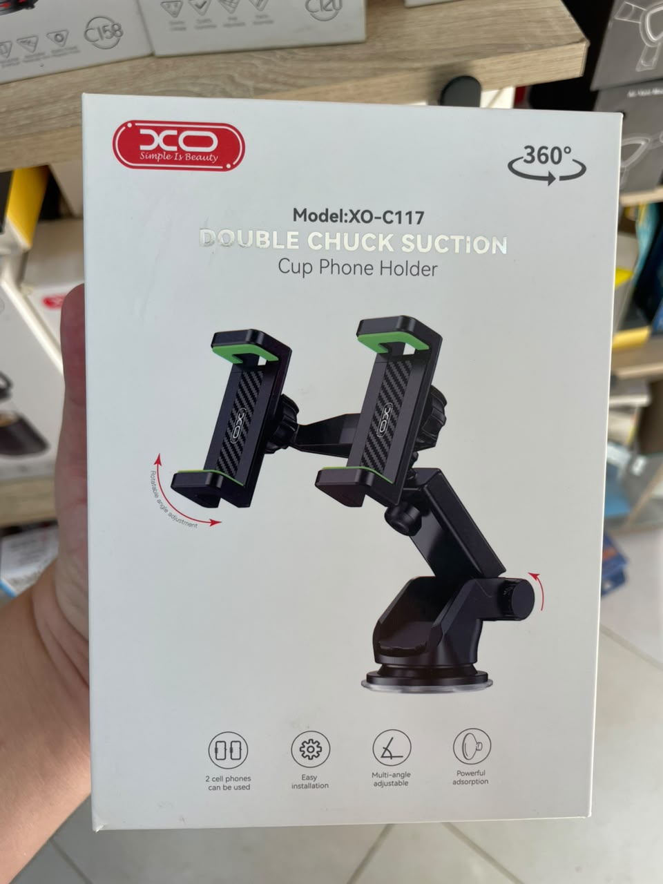 Support Voiture Double Téléphone Ventouse XO-C117 360°