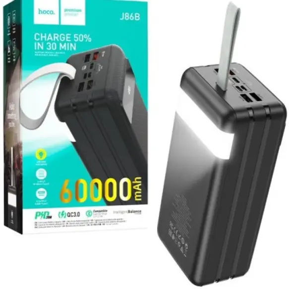 Batterie Externe Powerbank Hoco J86A 50 000 mAh - 22.5W Fast Charge / PD 20W, QC 3.0 & Lampe LED
