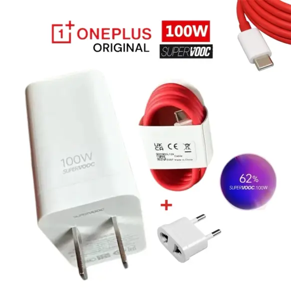 Kit Chargeur Secteur OnePlus 100W SUPERVOOC Original avec Câble Rouge USB-C