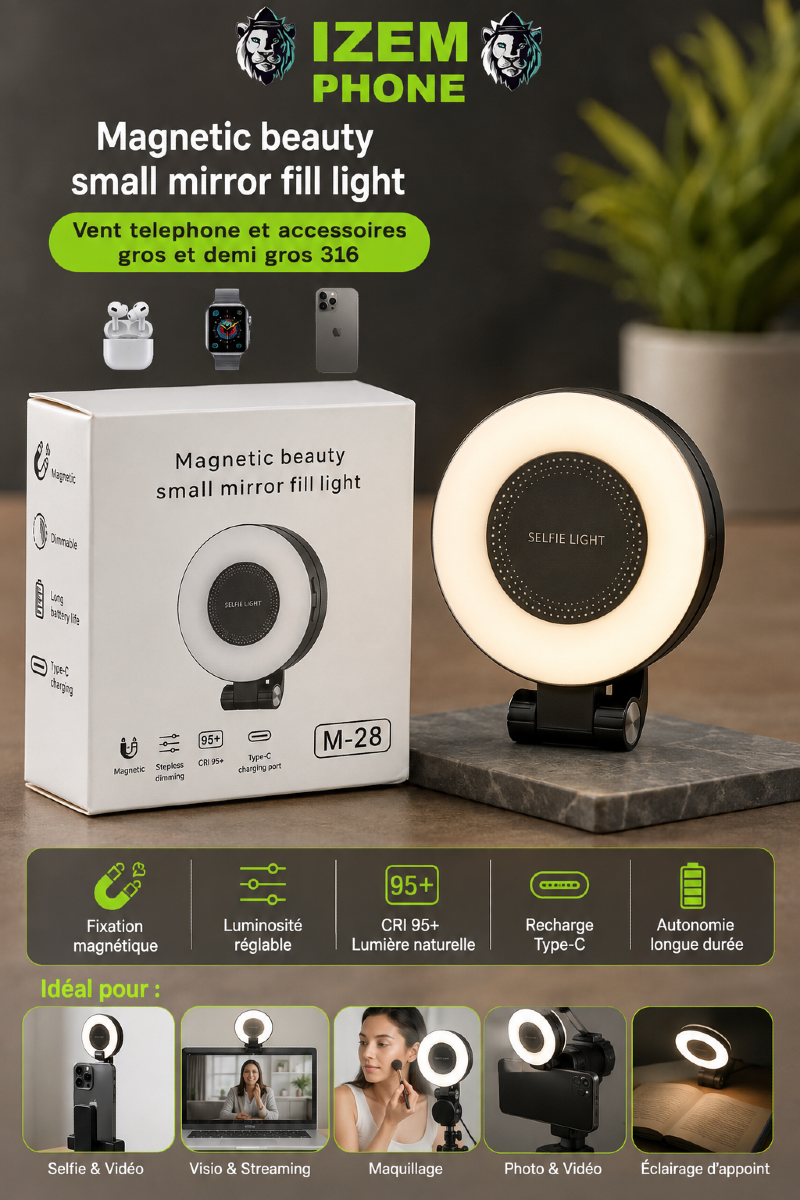 Mini Ring Light Magnétique M-28 Miroir Beauté LED Type-C