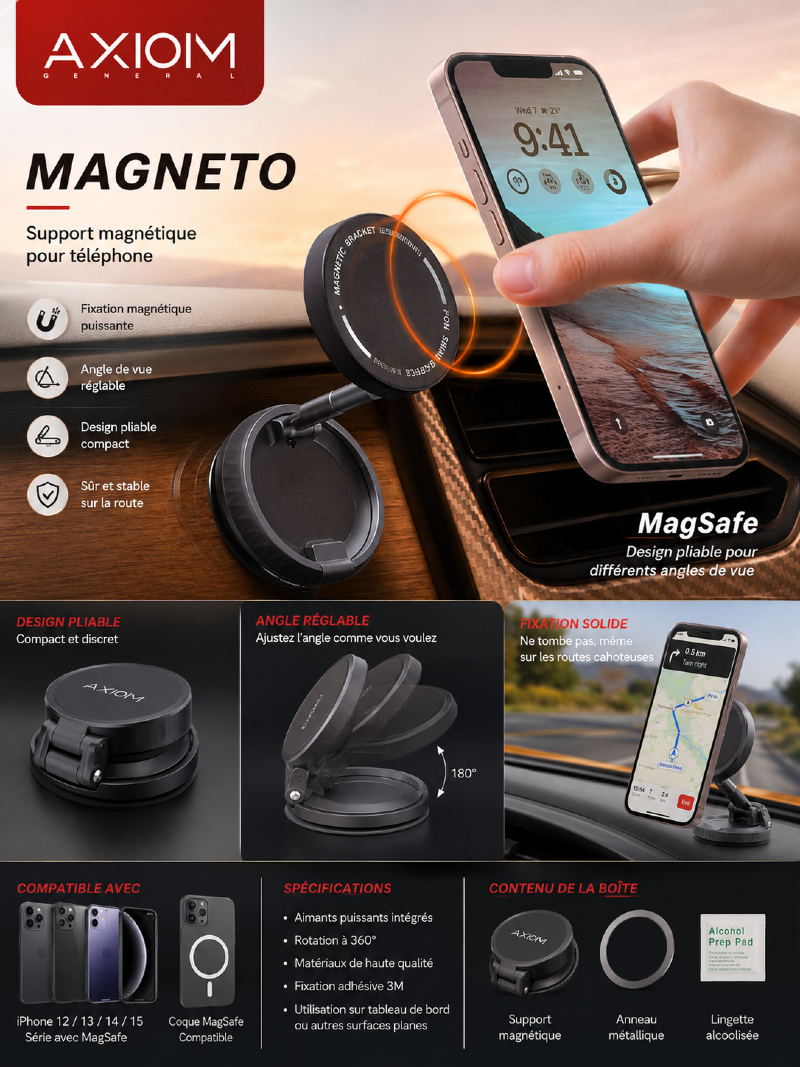 Support Voiture Magnétique Pliable AXIOM Magneto MagSafe
