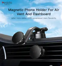 Support Voiture Magnétique 2 en 1 Yesido C159 - Ventouse & Grille d'Aération (4 Aimants Puissants)