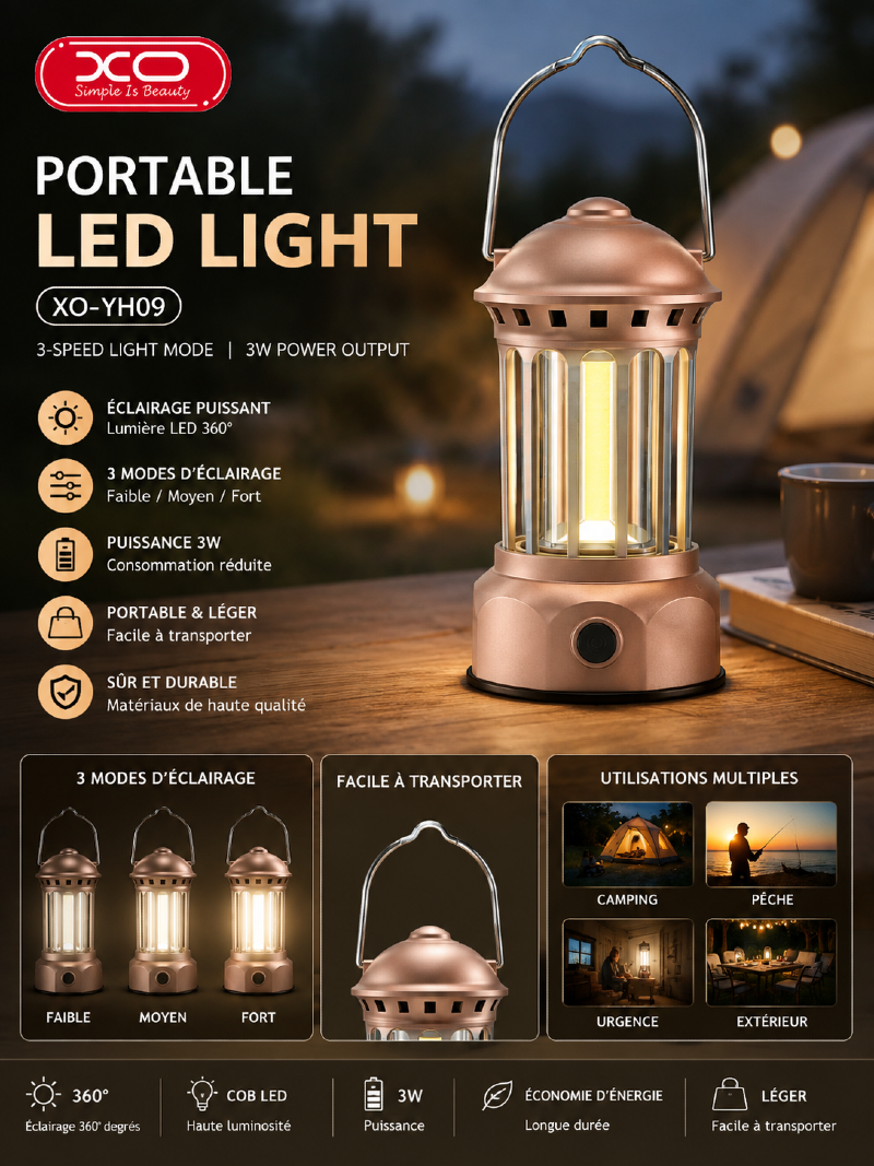 Lanterne LED Portable Vintage XO-YH09 Éclairage 3 Modes