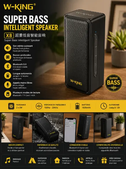 Enceinte Portatif W-KING X8 Super Bass Bluetooth