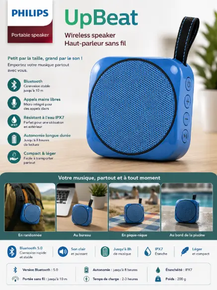 Enceinte Bluetooth Philips UpBeat IPX7 Portable