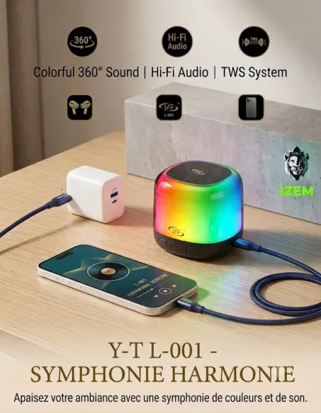 Enceinte Bluetooth Y.F L-001 Son 360° LED RGB TWS