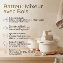 Techwood  Batteur Mixeur avec Bols 500W TMB-340