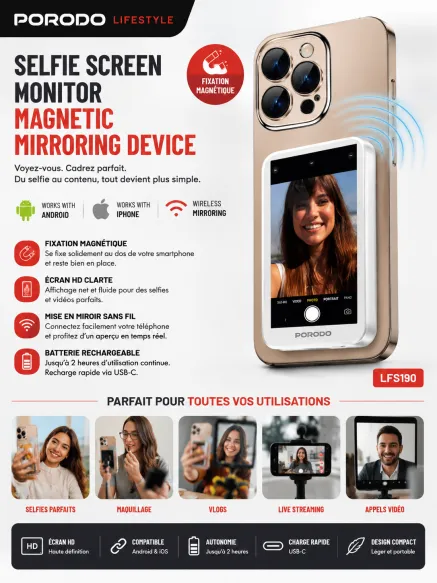 Écran Selfie Magnétique Porodo LFS190 Mirroring