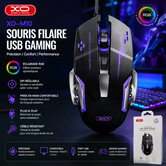 Souris Gamer Filaire XO M10 USB RGB