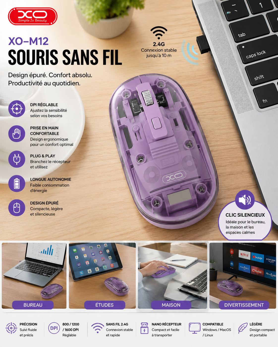 Souris Sans Fil XO M12 Bluetooth & 2.4G