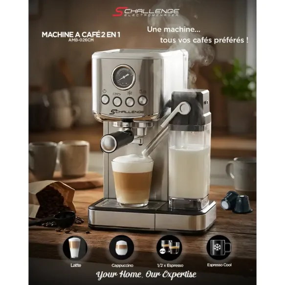 Machine à Café AMB-026CM 20 Bars Poudre & Capsule Lait