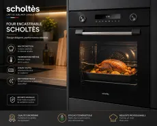 Scholtès SOFP9610B : Four Encastrable Pyrolyse 72L - Noir 60cm