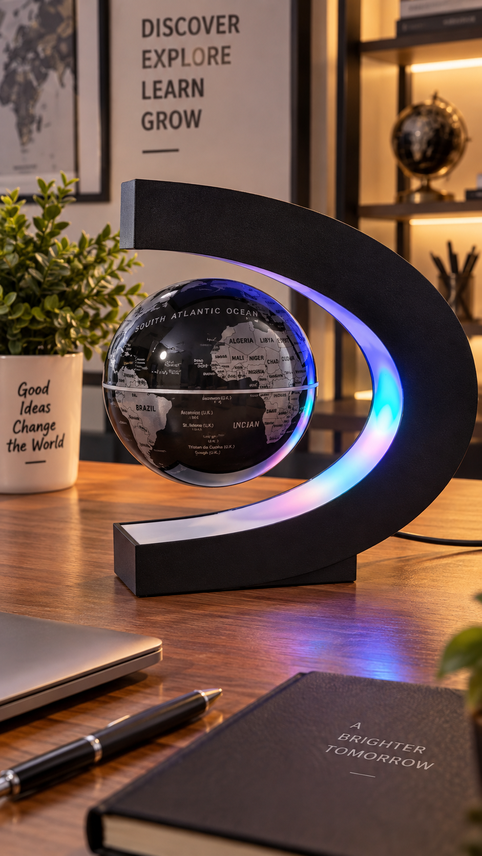 Globe magnétique en lévitation avec lumière LED
