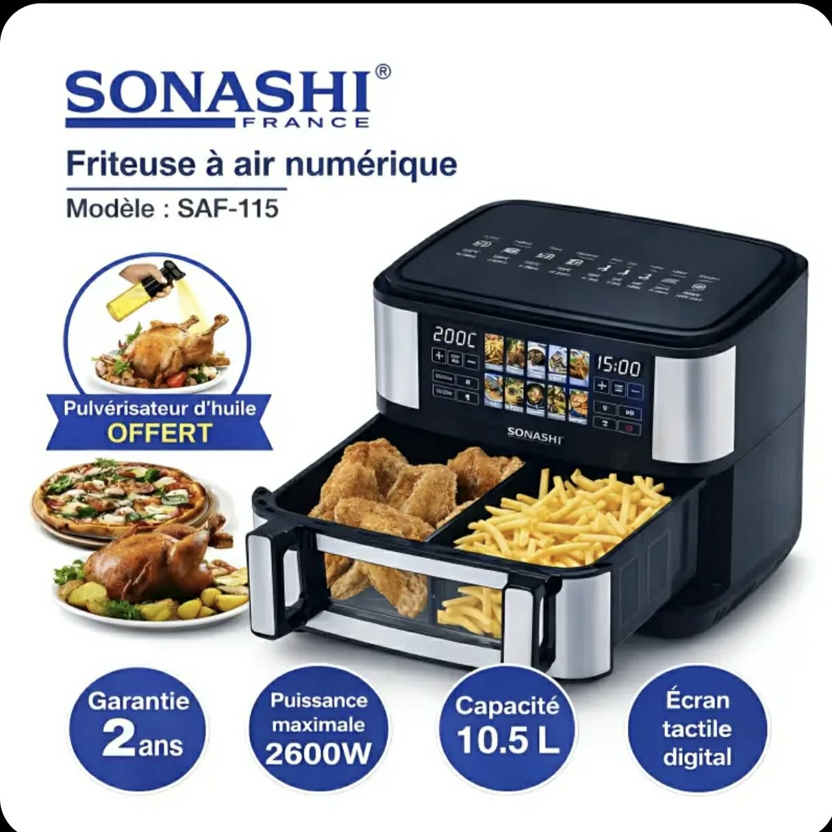 Sonashi friteuse a air numerique 10.5L SAF-115