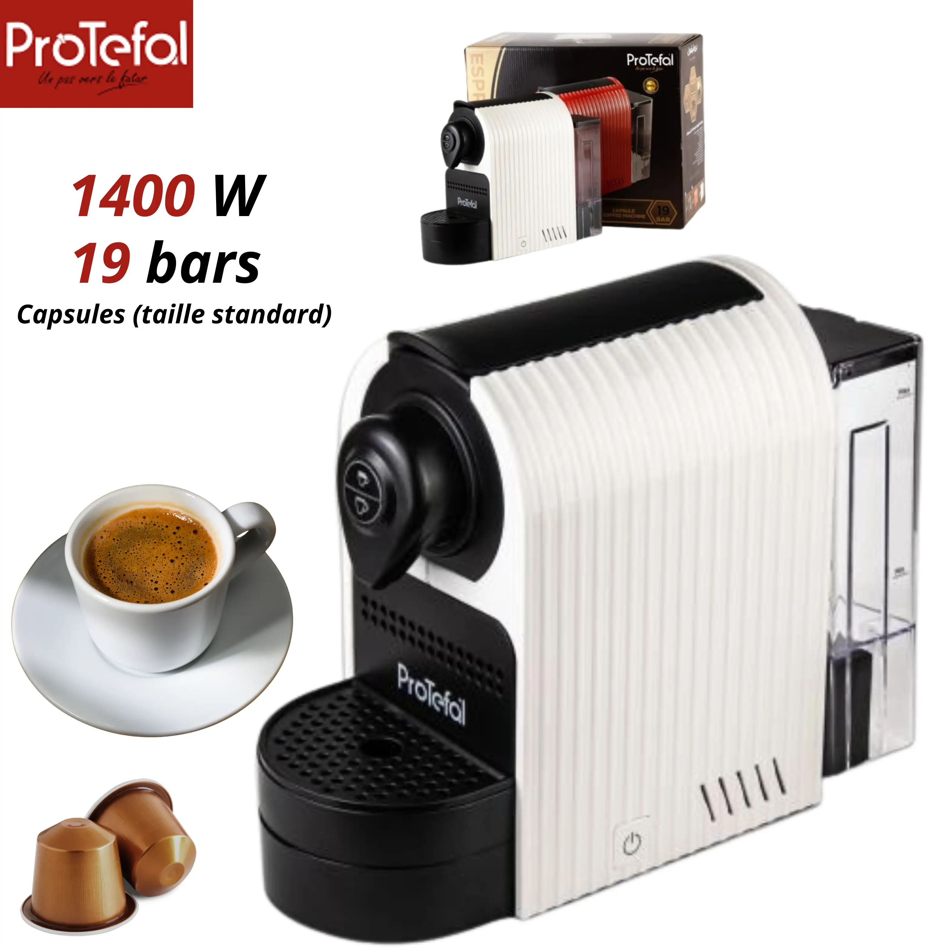 Protefal Machine à café Capsule 1400W EM-201C Blanc
