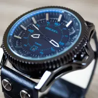 Diesel Montre Homme Bracelet Cuir _ Bleu et noir