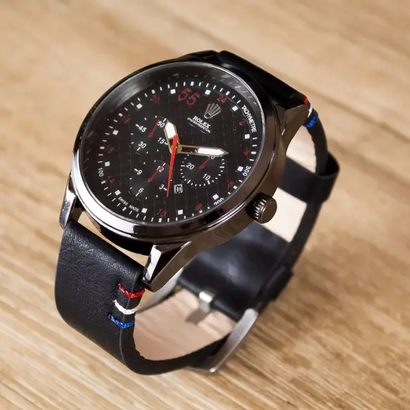 Rolex Montre Homme Bracelet Cuir _ Rouge et noir
