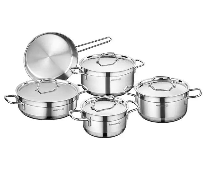 Korkmaz batterie de cuisine 9 pièces en acier inoxydable